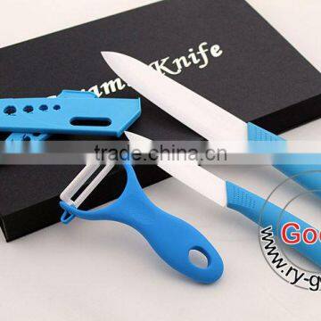 BLUE 6"+ 4" White Ceramic Knife + a Peeler Set 3pcs 4 inch Fruit 6 inch Chef Ceramic knife Set