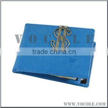 fashion party gentlemen jewelry blue genuine leather money clip wallet with card holder