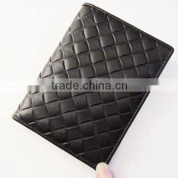 High Quality Emboss Weave Pattern Genuine Leather Credit Card Holder Wallet