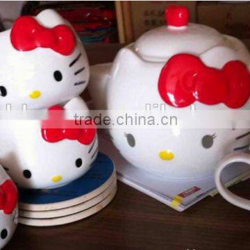 creative lovely cartoon pink red hello kitty cat gift ceramic teapot and mug 5 in 1 set