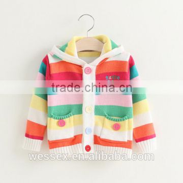 Rainbow colours stripe hooded long sleeve cardigan for kids