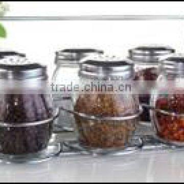 6Pcs oval glass jar cruet rack set