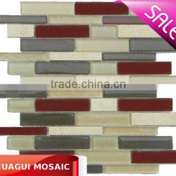 popular broken joint glass mosaic tiles mixed with stone 12"x12" HG-CDT111