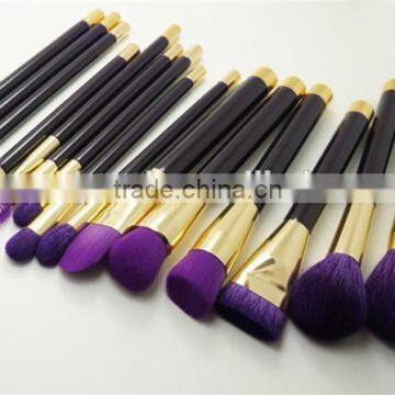 Custom Logo Cosmetic Brushes 15pcs Purple Makeup Brush Set with Wood Handle