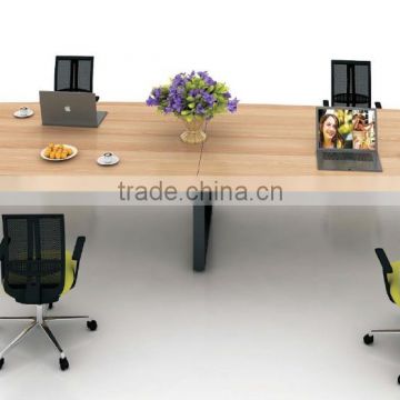 modern teak melamine conference/ meeting table with metal base leg