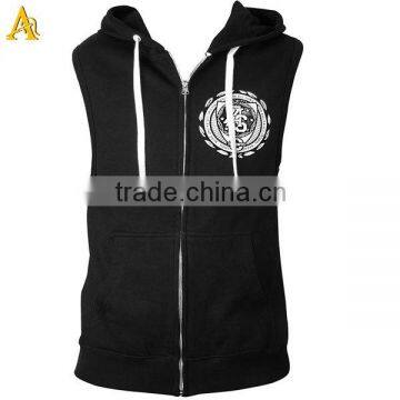 Wholesale plain black sleeveless fleece hoodie