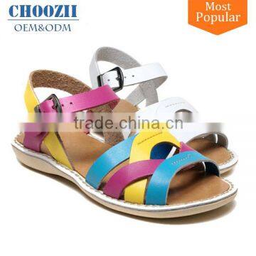 2016 Wholesale Custom New Fancy Designs Child Buckle Strap Leather Kids Flat Sandals for Girls