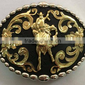 Men vintage gold cowboy style western rodeo belt buckle