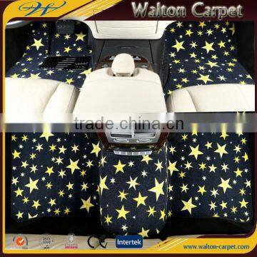 Star pattern cut pile 100% polyester anti slip custom print TPR car mat