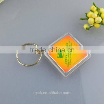 Fashionable acrylic cube pastic key ring key chain manufacturing