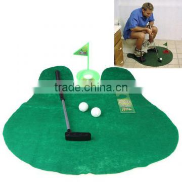 Funny Toilet Bathroom Mini Golf Mat Set Potty Putter Putting Game Novelty