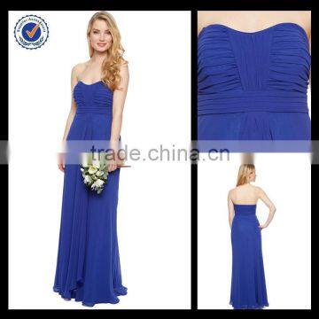 Newest Strapless Ruffle Royal Blue Floor length Bridesmaid Dresses Patterns bm00067