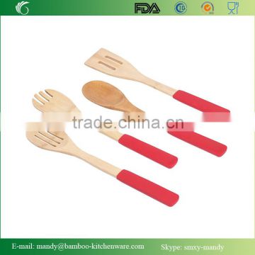 4 Piece Bamboo Kitchen Tool Set with silicone handle