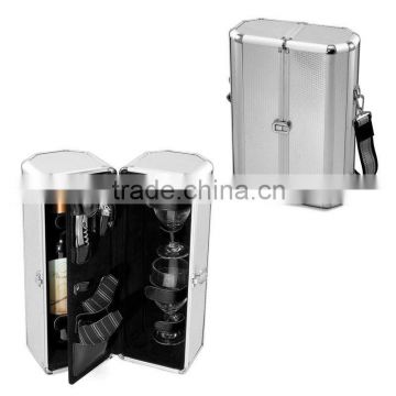 1-Bottle aluminum case w/wine svc for 2 Silver