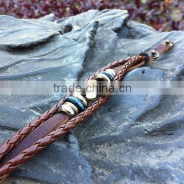 four leaves flower leather bracelets with stone metal bead punk style