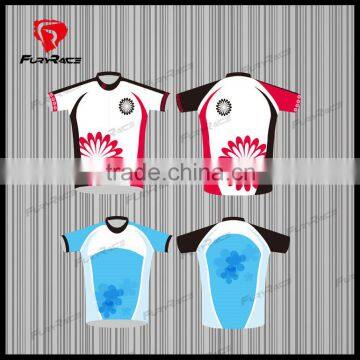 Womens Custom Cycling Jerseys Red Blue Bike Shirts Beautiful Girls Flower Cycling Tops