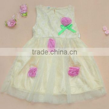 Light yellow dress for girl, party dress for girl, lovely hot sale lace girl skirt, non-sleeve girl dress