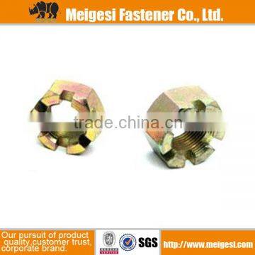 DIN935 hexagonal slotted nut, yellow zinc