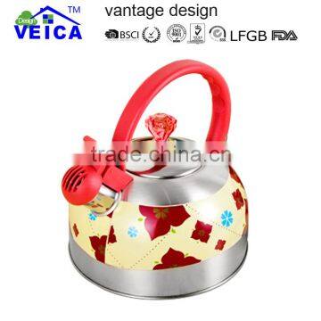 2016 new water transfer printing kettle/pattern design teapot/induction whistling kettle with diamond knob