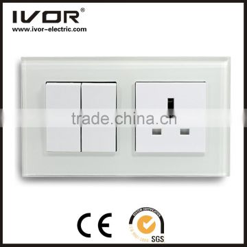 2016 design IVOR glass panel push botton light luxcry switch Popular Style 96 * 96 MM EU Standard light switch