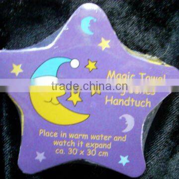 Five-pointed star 100% cotton promotional and personalized magic hand towel compressed