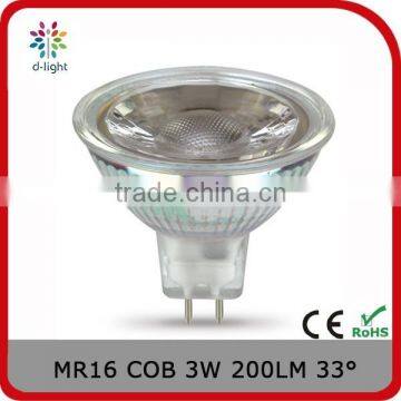 MR16 200lm 3w equal to 25w GU5.3 12V 33 degree glass cover cob spotlight