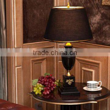 Price cup shape brass decoration black marble lamp body living room table lamp with fabric lampshade