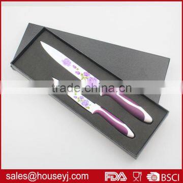 2 pcs printing non stick color kitchen knife set with gift box packing