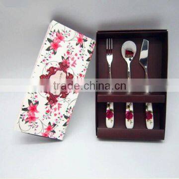 Cutlery Set Stainless Steel, Ice Cream Spoon With Porcelain Handle, Kroean Style Cutlery Set With Promotion Gift Box photo-2
