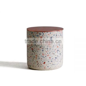 Soy Wax Candle Cup Concrete Terrazzo Candle Jar With Rose Gold Metal Lid