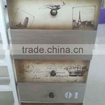 European Style Printing Design Colorful Antique Bedside Table Wood Storage Cabinet photo-3