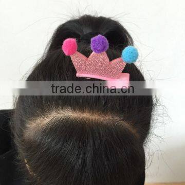 China New Design Cute no Slip Princess Crown Polyester Hair Clips Fabric Hairpin With Sequin Pompon for Bulk Boutique photo-4