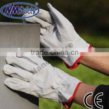 NMSAFETY quality Driver working leather gloves cow split leather gloves Wing thumb