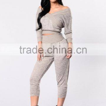 Cotton Sweat Suit Fabric Long Sleeve Crop Top Sweatshirt & Custom Jogger Sweatpants 2 Piece photo-2