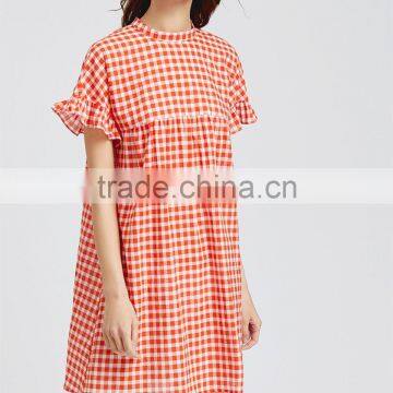 Plaid Summer Dresses Womens Orange Short Sleeve Cute Dress