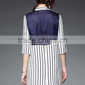 Outdoor Custom Cheap Lady Striped Breathable Linen Shirt Nice Design photo-5