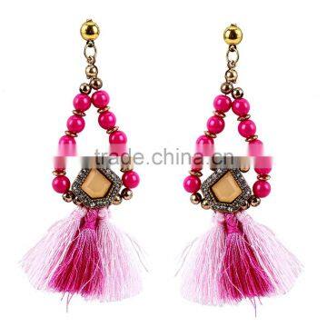 Bohemian Jewelry Colorful Tassel With Beads Dangle Earrings photo-2