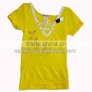 Casual Yellow Tight Low Cut V-Neck Seamless Stretch Shirt Top