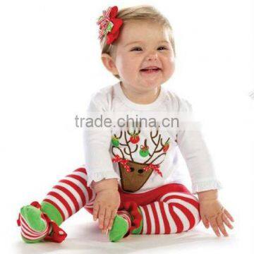 cute baby christmas white and red reindeer footed sleep suit pajamas wholesale