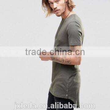 Men Soft High Quality Longline Curved Hem Crew Neck Plain Tight Slim Fit Muscle T-shirt OEM photo-4