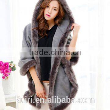 New Winter Warm Elegant Faux Mink Collar Fur Hooded Cape Plaid Sleeveless Women Coat photo-2