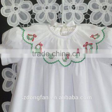 Girls Christmas High Yoke Float Dress With Slip Baby White Embroidery Holiday Dress photo-3
