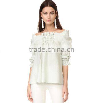 Soft Allover Puckered Weave Mint Linen Stripe Blouse photo-6
