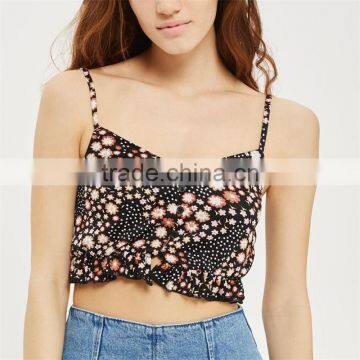 2015 Summer Trendy Flower Print Cropped Fit Casual Tops for Ladies photo-2