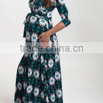 Newest Maternity Dresses With PinkBlush Teal Geo Maternity Maxi Dress Half Sleeve Women Clothes WD80817-25 photo-3