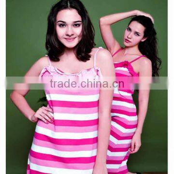 Women fashion design sleepwear yarn dyed striped pajama dress