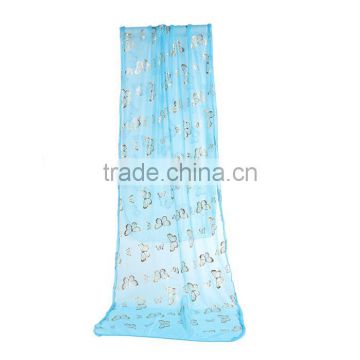 Imitation Silk Scarves & Wraps Rectangle Golden Blue Butterfly Scarf Yiwu