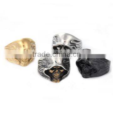 Titanium Steel Unadjustable Rings Gold Tone Antique Gold Antique Silver Skull photo-2