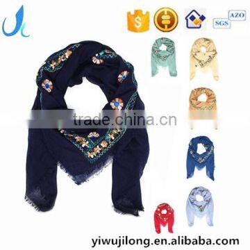 hot sale square headscarf pure cotton embroidery shawl scarf muslim hijab scarf for women