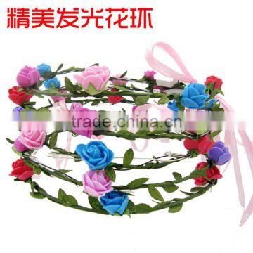 New Products Artificial Flower Head Band LED Light Rose Flower Wreath photo-3